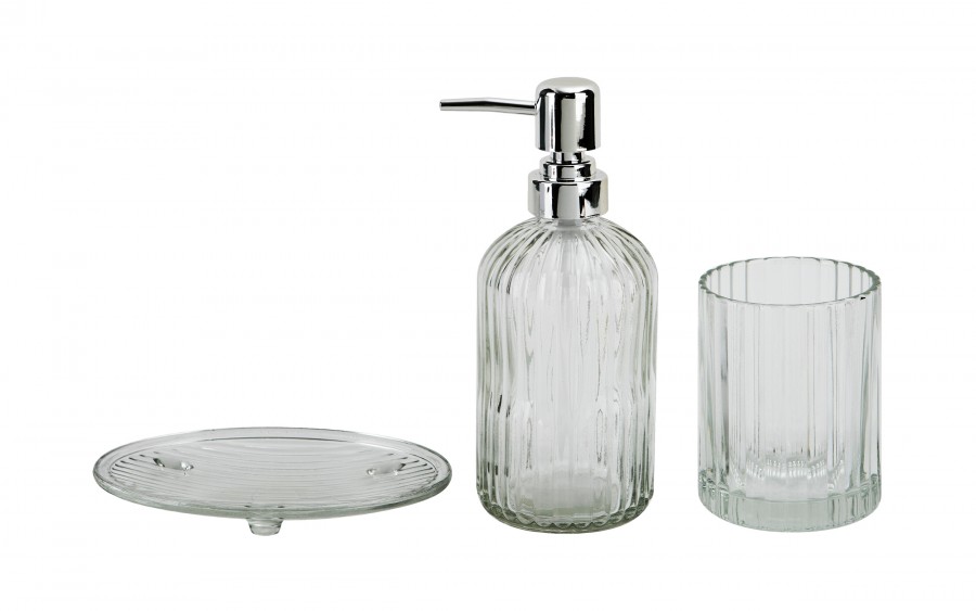 Szklany komplet łazienkowy 3-elementowy ARI srebrny