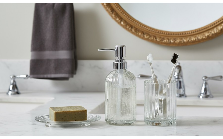 Szklany komplet łazienkowy 3-elementowy ARI srebrny