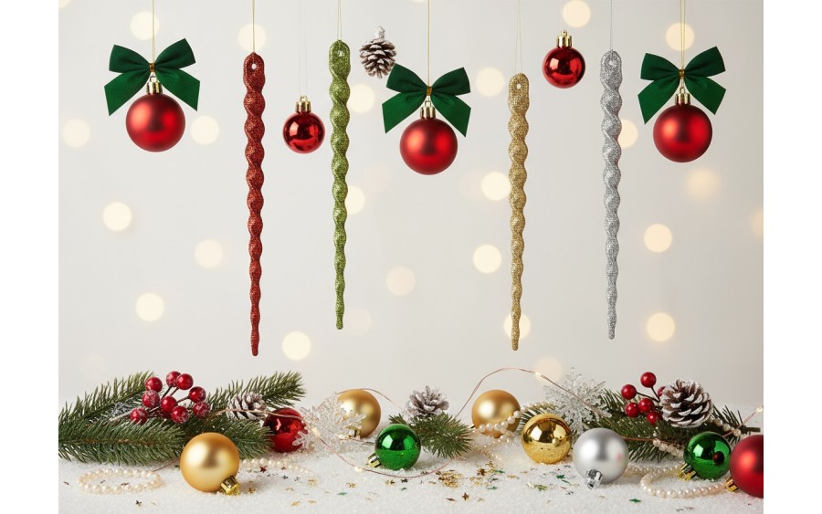 24x Ozdoba świąteczna zielony sopel