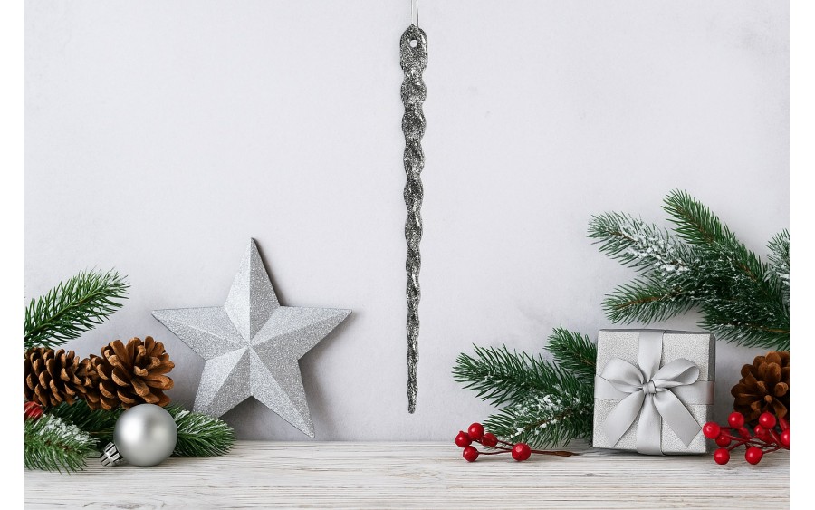 24x Ozdoba świąteczna srebrny sopel