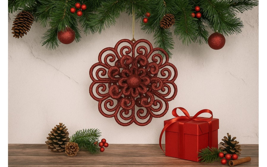 3x Ozdoba świąteczna kwiat czerwony