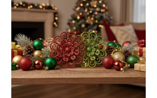 3x Ozdoba świąteczna kwiat czerwony