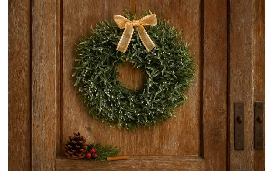 Ozdoba świąteczna Wianek zielony ośnieżony