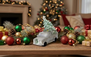 Ozdoba świąteczna Samochód z choinką Led