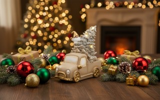 Ozdoba świąteczna Samochód Led beżowo-złoty 2894