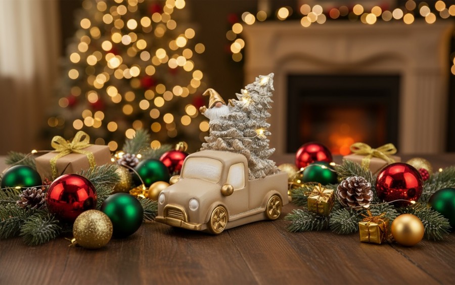 Ozdoba świąteczna Samochód Led beżowo-złoty 2894