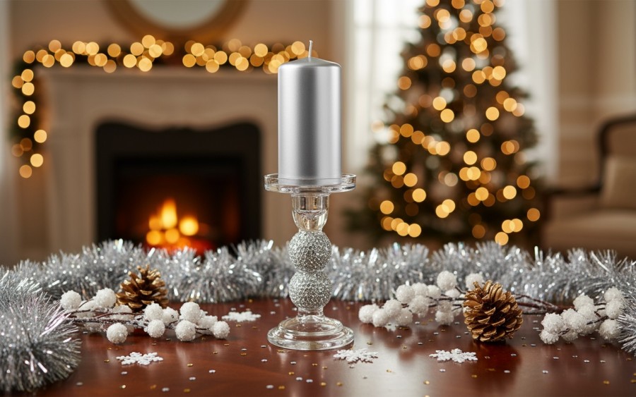 Świecznik szklany średni 15,5 cm cm JK0349