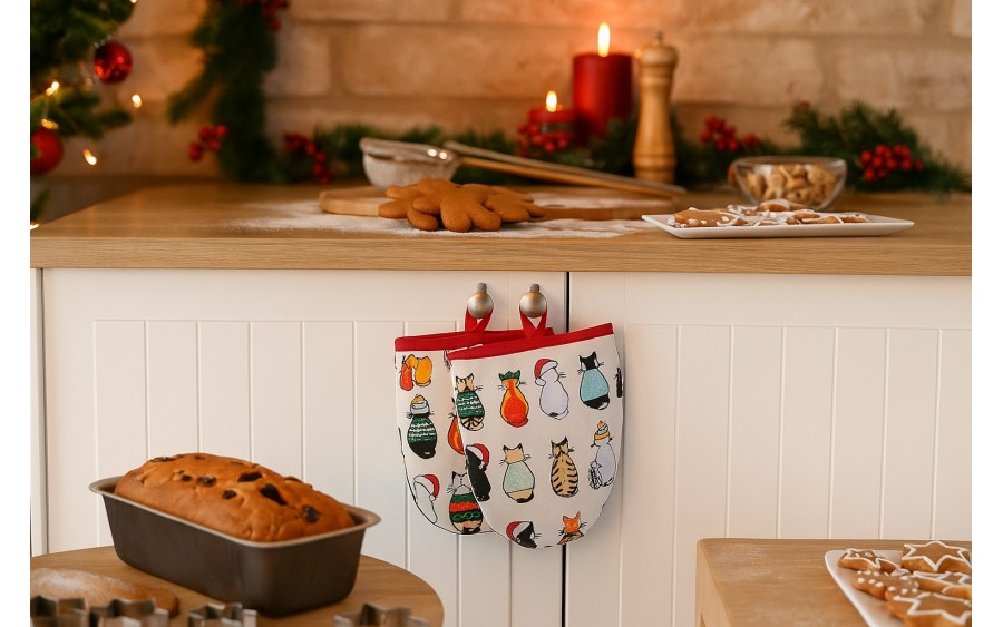 Komplet 2 łapek kuchennych Xmas Cats in Waiting 7CCAW022
