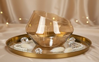 Pojemnik szklany 19x13,5 cm złoty JK0224