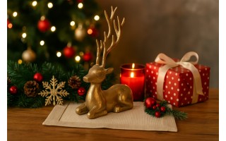 Figurka ozdobna Renifer H22,5 cm złota metalowa