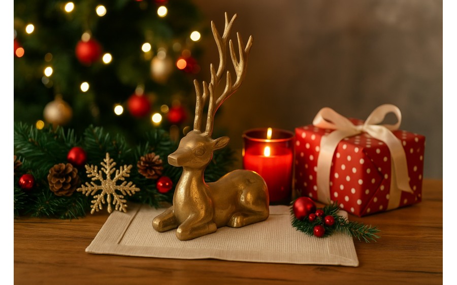 Figurka ozdobna Renifer H22,5 cm złota metalowa