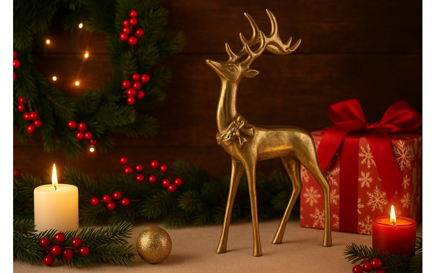Figurka ozdobna Renifer H30,5 cm złota metalowa