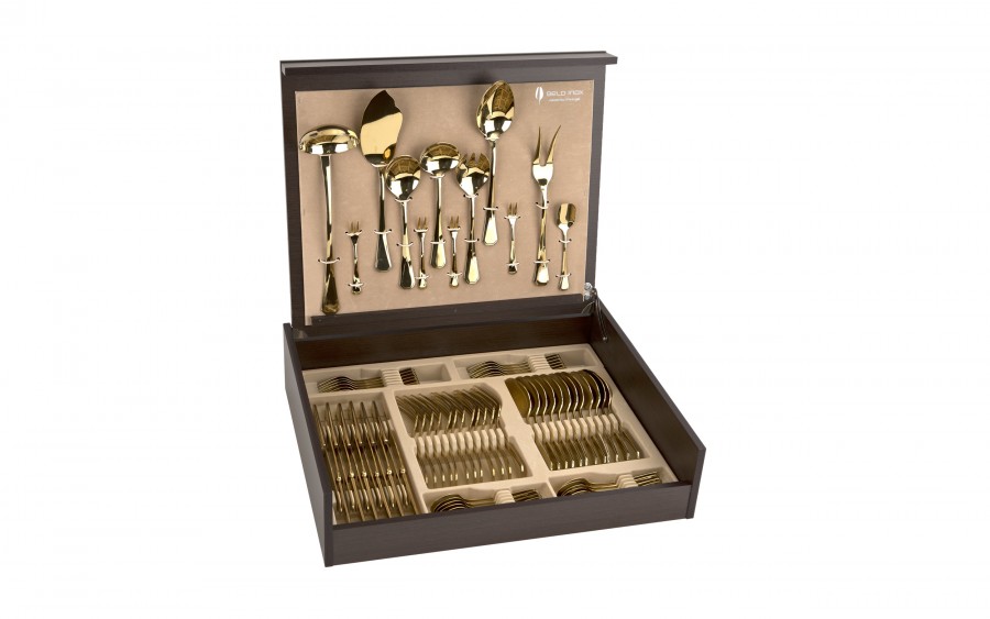 Komplet sztućów dla 12 osób 72 el. Titanium Gold 3 w kasecie