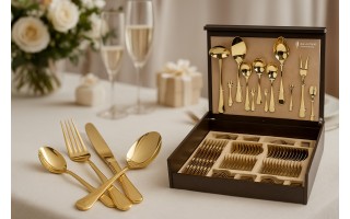 Komplet sztućów dla 12 osób 72 el. Titanium Gold 3 w kasecie