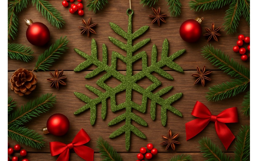 12x Ozdoba świąteczna śnieżynka zielona