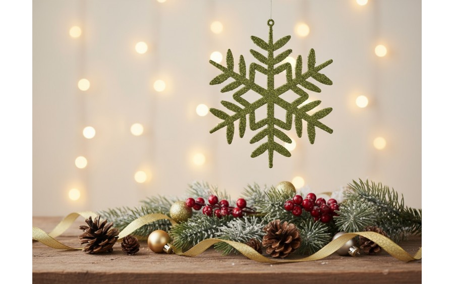 12x Ozdoba świąteczna śnieżynka zielona