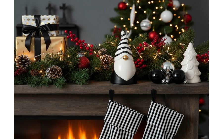 Figurka świąteczna Skrzat 18 cm czarno biały