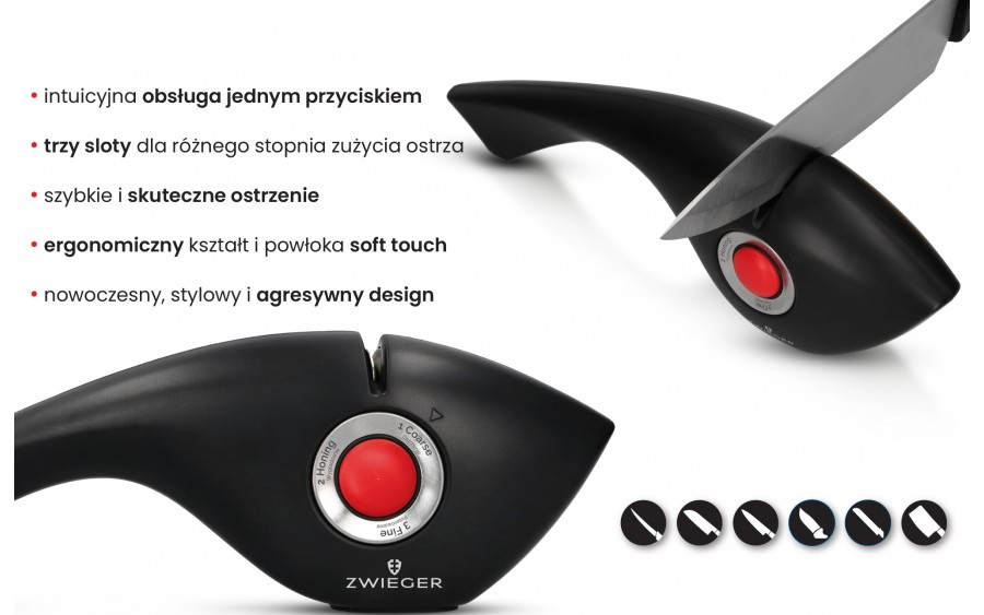 Ostrzałka do noży SHARK 3-stopniowa czarny