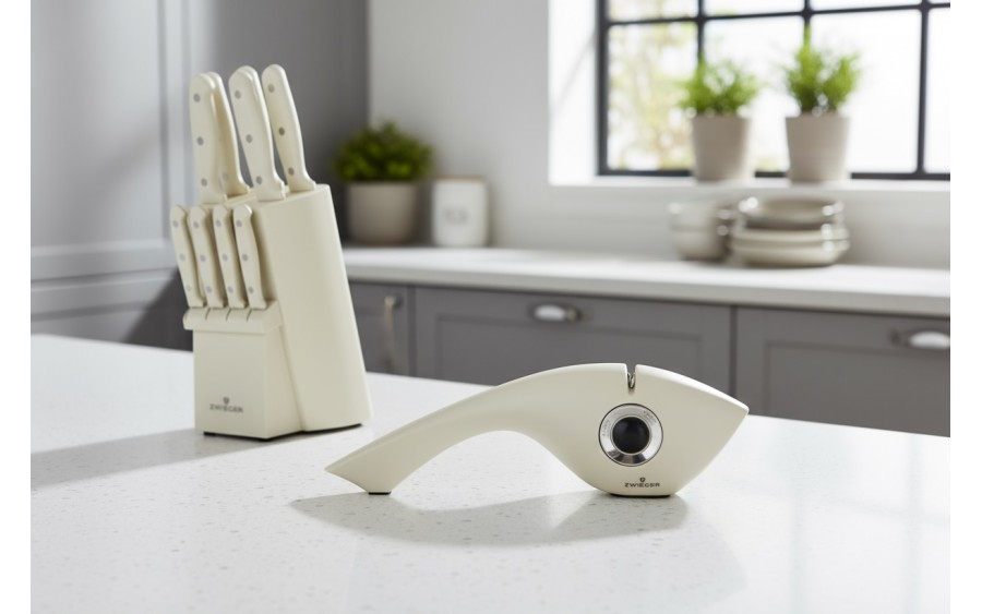 Ostrzałka do noży SHARK 3-stopniowa kremowa