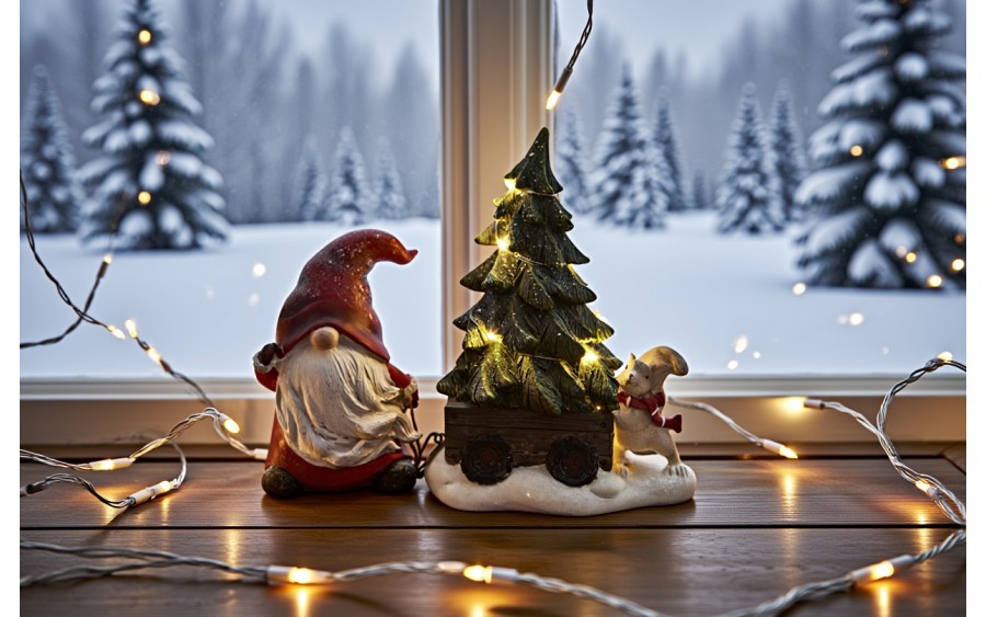 Figurka ozdobna Skrzat czerwony z choinką LED