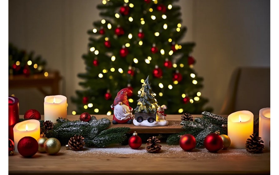 Figurka ozdobna Skrzat czerwony z choinką LED