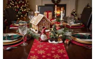 Figurka ozdobna Skrzat czerwony z choinką LED