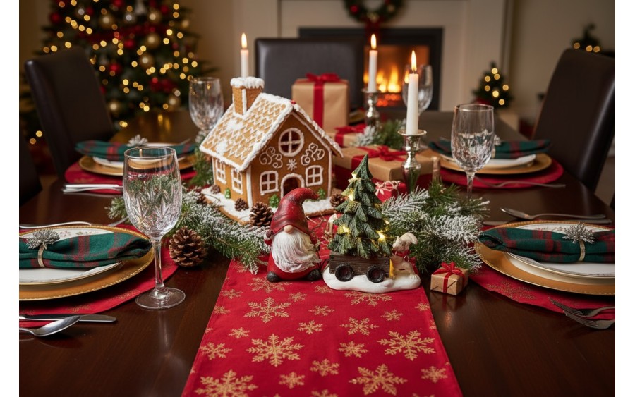 Figurka ozdobna Skrzat czerwony z choinką LED