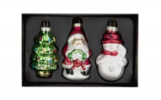 Komplet 3 bombek szklanych 147163 Mikołaj Choinka Bałwan
