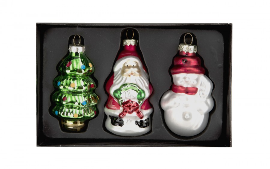 Komplet 3 bombek szklanych 147163 Mikołaj Choinka Bałwan