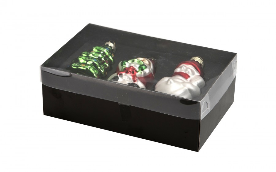 Komplet 3 bombek szklanych 147163 Mikołaj Choinka Bałwan