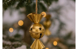 Ozdoba Dzwonek metalowy Cukierek 16,5x8 cm złoty 1614