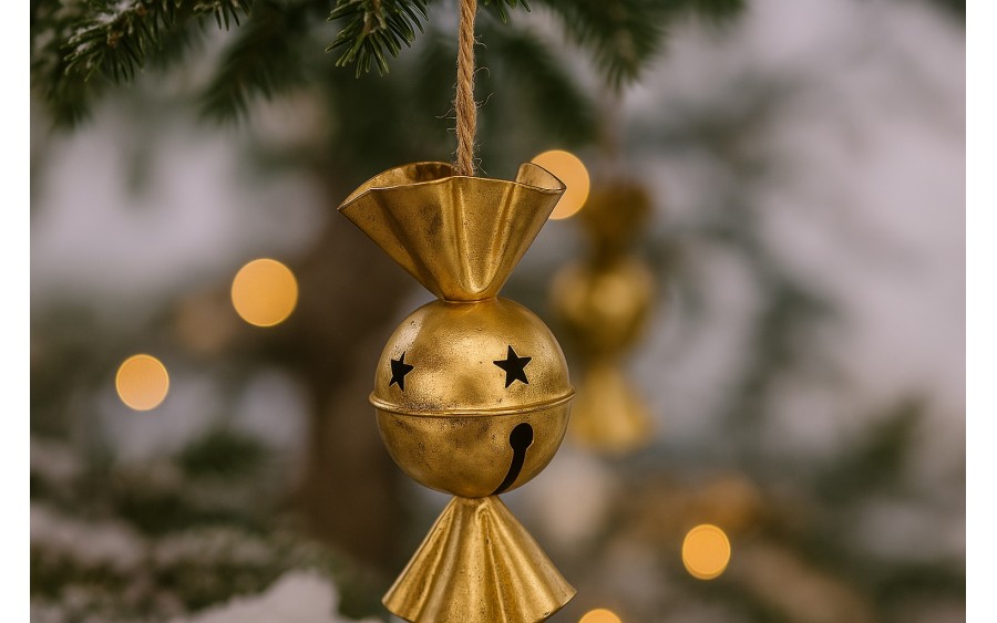 Ozdoba Dzwonek metalowy Cukierek 16,5x8 cm złoty 1614