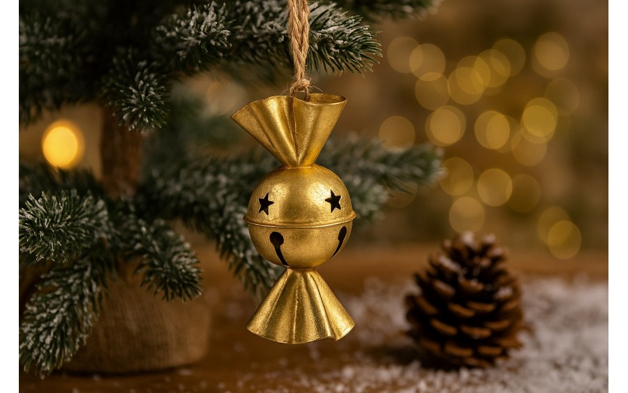 Ozdoba Dzwonek metalowy Cukierek 16,5x8 cm złoty 1614