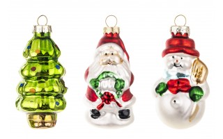 Komplet 3 bombek szklanych 147163 Mikołaj Choinka Bałwan