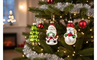 Komplet 3 bombek szklanych 147163 Mikołaj Choinka Bałwan