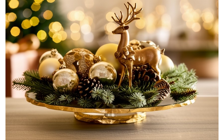 Patera ozdobna szklana obrotowa 33 cm Złota