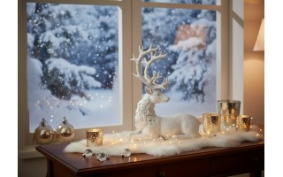 Figurka ozdobna Jeleń 38 cm biało-srebrny 122407