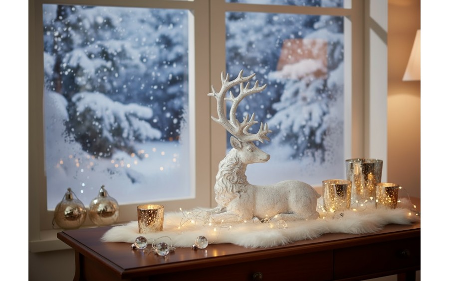 Figurka ozdobna Jeleń 38 cm biało-srebrny 122407