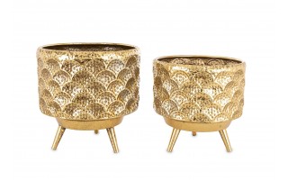 Osłonka na doniczkę/kwietnik 28,5x30 cm złota metalowa