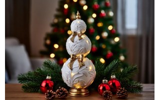 Ozdoba świąteczna LED Bombki ceramiczne 60 cm biało-złota