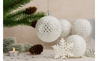 Komplet bombek 6 szt. biały-srebrny 10 cm 147588