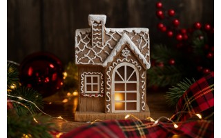 Figurka ozdobna Domek z piernika świecący LED H32 cm