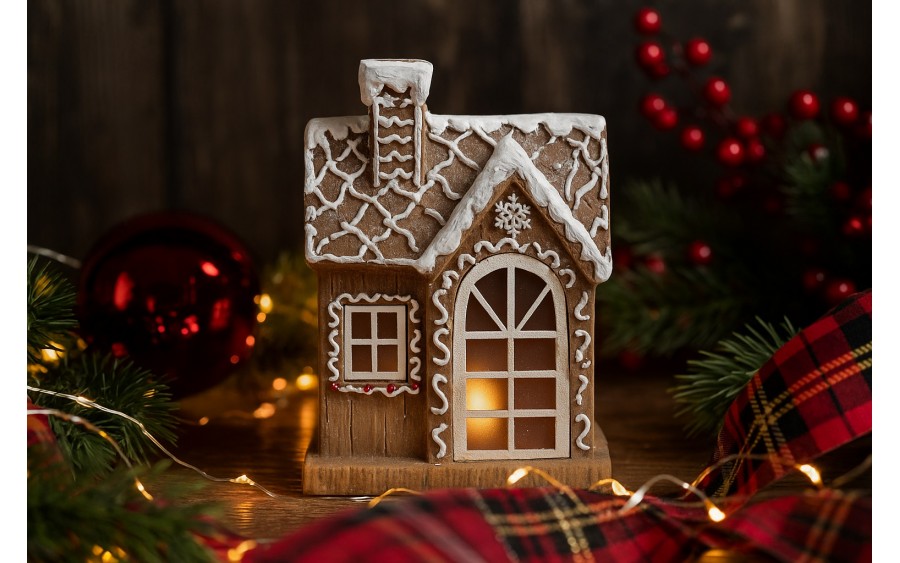Figurka ozdobna Domek z piernika świecący LED H32 cm