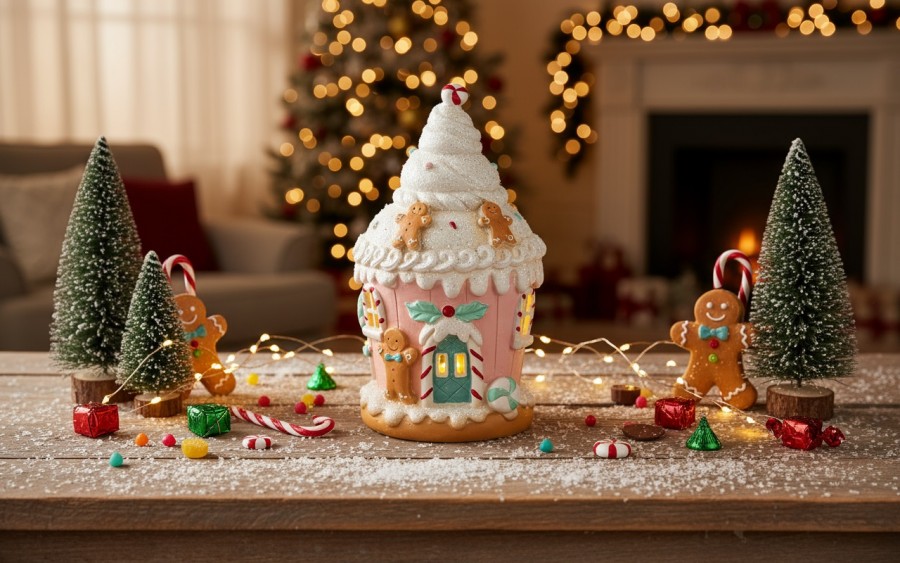 Figurka świąteczna LED Różowy Domek