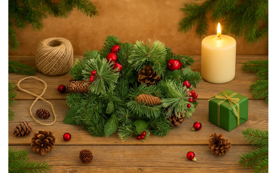 Ozdoba świąteczna wianek z ozdobami