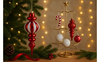 Bombka sopel 30 cm czerwono-biała plastikowa