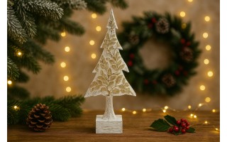 Figurka świąteczna Choinka biało-złota 45 cm