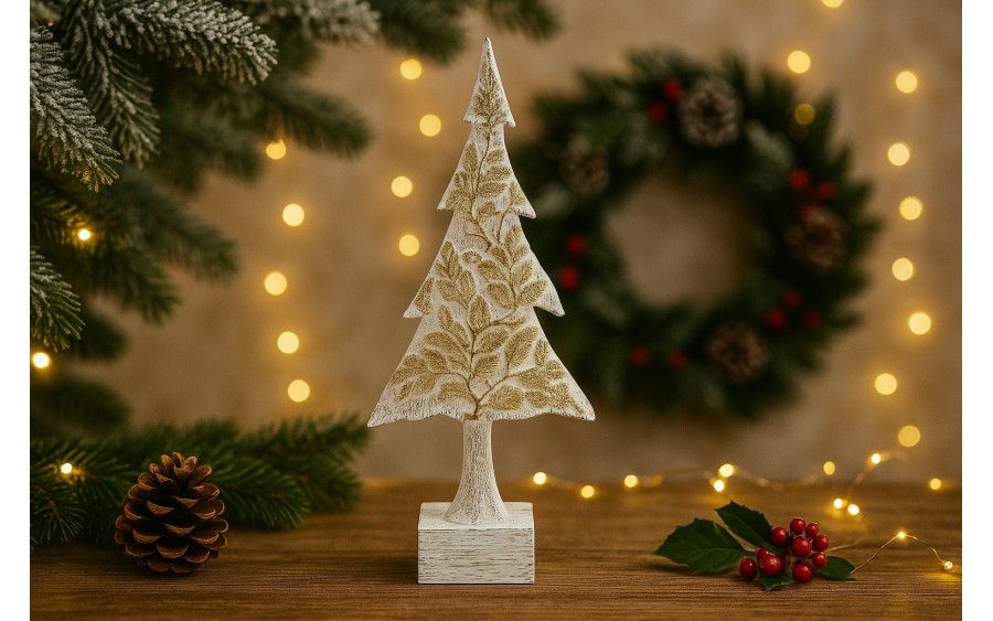 Figurka świąteczna Choinka biało-złota 45 cm