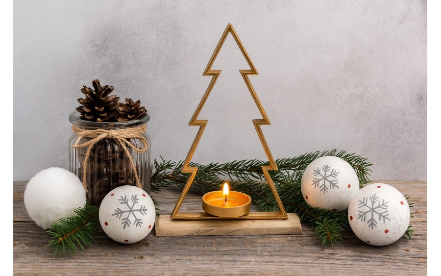 Metalowy świecznik Choinka złota 32 cm duża