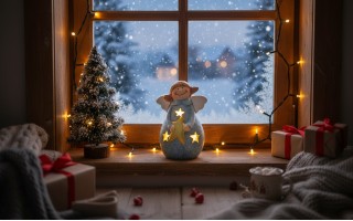 Figurka ozdobna świecąca Aniołek niebieski 14 cm